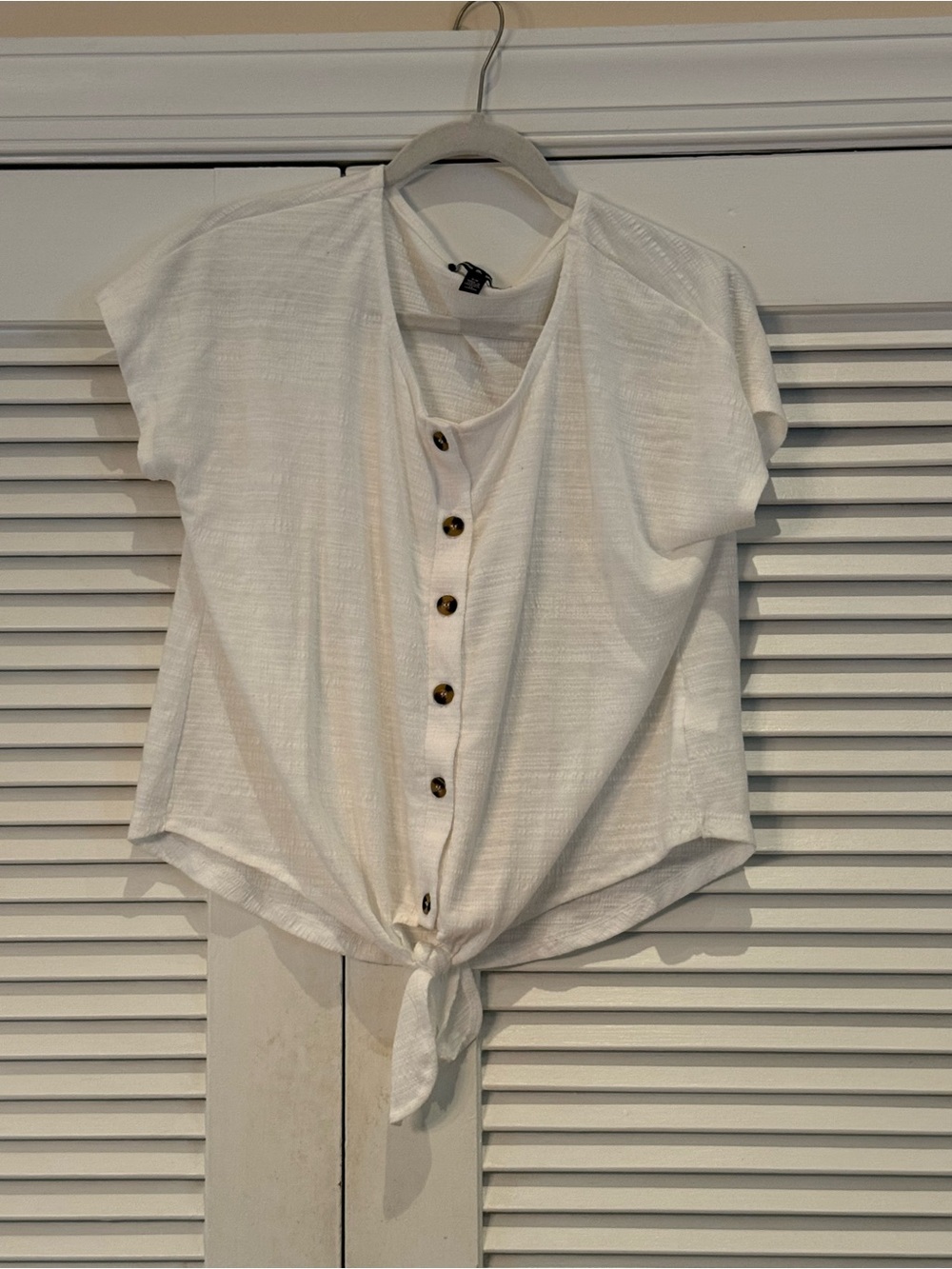 T.J.Maxx White Short-Sleeve Button Tie-Front Top